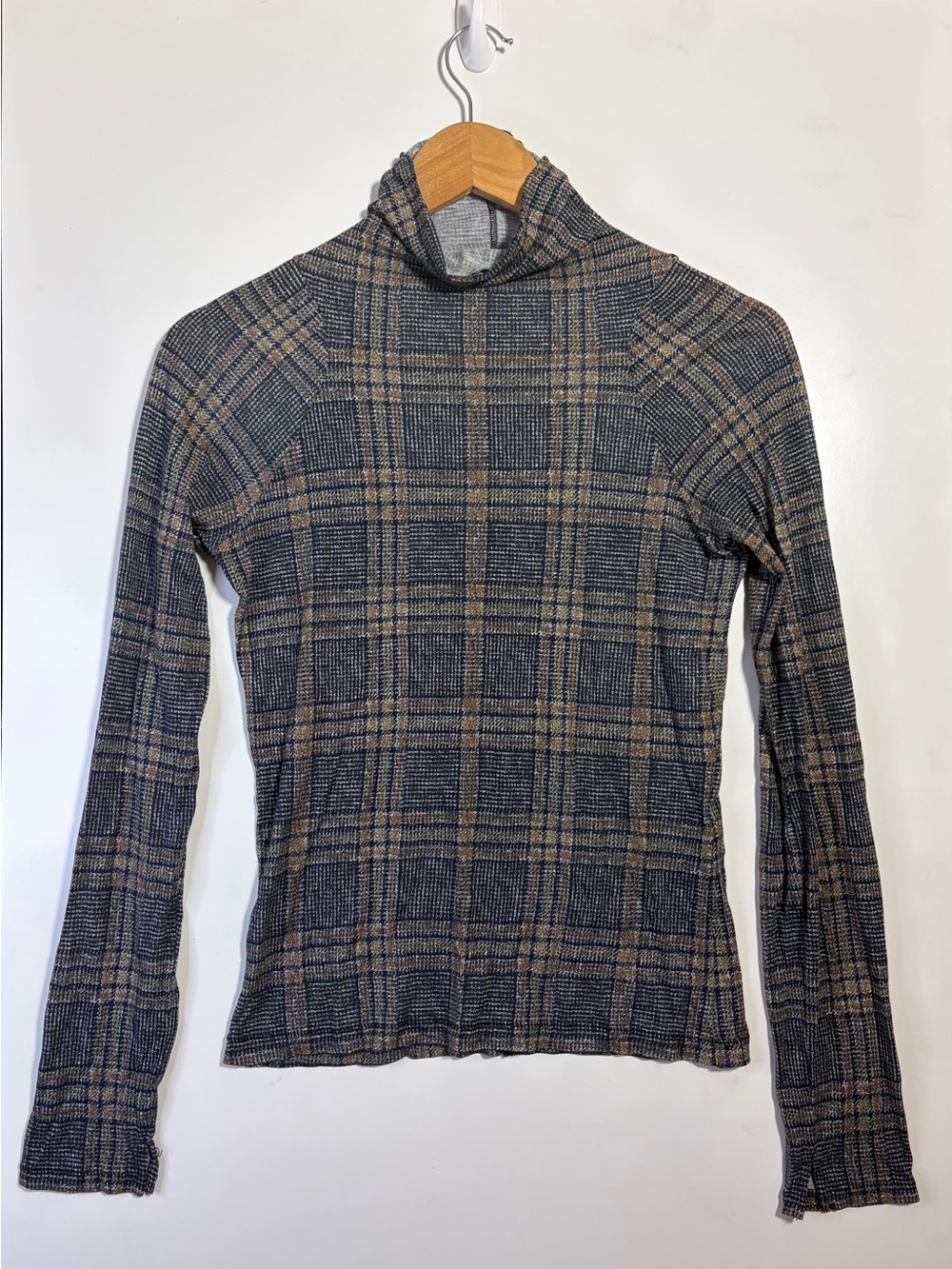 Rag & Bone Shaw Plaid Mock Turtleneck Top S Cotton Modal Preppy Fitted